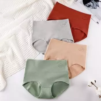 В упаковке 4 пары антибактериального нижнего белья с высокой талией, женские дышащие трусы с высокой талией из хлопка с принтом M