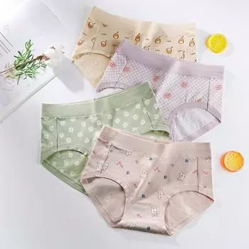 В упаковке 4 предмета дышащего хлопкового нижнего белья для женщин, нижнее белье с принтом на талии для женщин, простые милые трусы с принтом L
