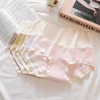 В упаковке 4 предмета женского нижнего белья из чистого хлопка. Удобное и дышащее нижнее белье с высокой талией. Трусы в японском нежном стиле. L