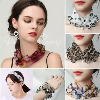 Вьющиеся кружева с искусственным жемчугом, универсальный женский эластичный шифоновый шарф, повязка на голову, аксессуары для волос