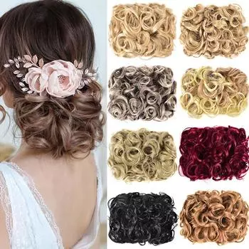 Вьющиеся шиньон из синтетических волос, большой пучок шиньон, две пластиковые заколки-гребешки в шиньоне, женская прическа, наращивание волос шиньон