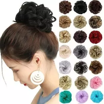 Вьющийся беспорядочный шиньон с резинкой, синтетические волосы для наращивания, черный, коричневый, пончик, булочка для волос, высокотемпературные волокна, шиньоны 4#