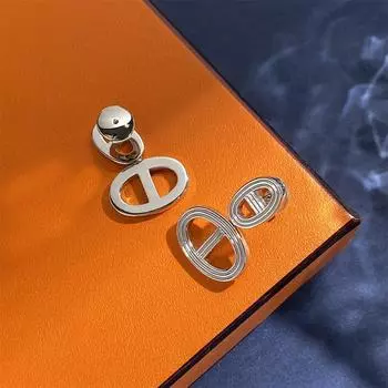 V Золото не выцветает, серьги в форме свиного носа Ins Stream Классические простые серьги-гвоздики с японскими иероглифами серебряный