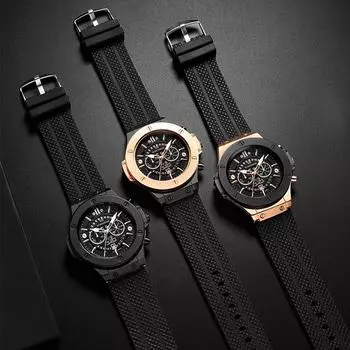 VA VA VOOM креативный календарь с полым окном, модные студенческие часы, силиконовые водонепроницаемые мужские спортивные кварцевые часы NO Packaging чёрный