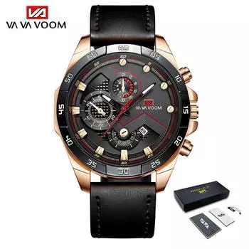 VA VA VOOM Кварцевые часы для мужчин Лучший бренд класса люкс Золотые часы Мужские водонепроницаемые кварцевые мужские наручные часы из нержавеющей стали Коробка Relogio Masculino Stainless steel чёрный/розового золота
