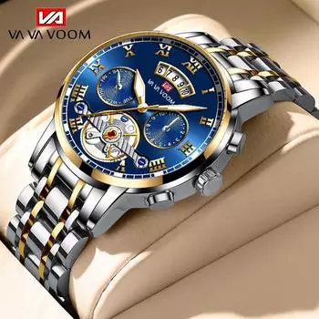 VA VA VOOM Лучший бренд Мужские кварцевые часы Спортивные мужские кварцевые часы Водонепроницаемые наручные часы с хронографом Мужские часы Relogio Masculino для мужчин чёрный