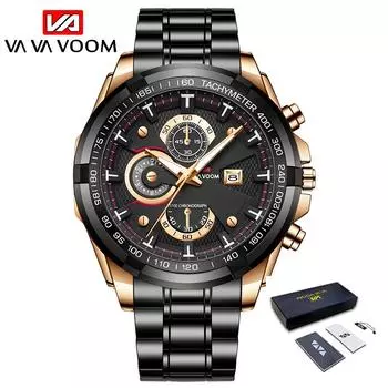 VA VA VOOM Лучший бренд Роскошные мужские часы 30 м Водонепроницаемые часы с датой Мужские спортивные часы Мужские кварцевые повседневные наручные часы Relogio Masculino NO Packaging золотой