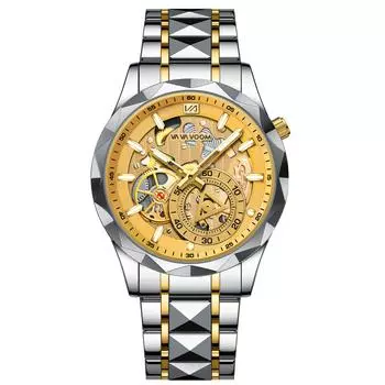 VA VA VOOM Мужские кварцевые часы из нержавеющей стали с полым бриллиантовым циферблатом, деловые простые кварцевые водонепроницаемые мужские часы, мужские спортивные наручные часы серебряный