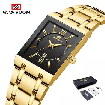 VA VA VOOM Модные кварцевые часы Мужские часы Роскошные мужские спортивные золотые кварцевые наручные часы из нержавеющей стали Мужские деловые повседневные водонепроницаемые часы 3ATM NO Packaging чёрный/розового золота