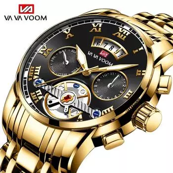VA VA VOOM Мужские часы Лучший бренд из нержавеющей стали Полые спортивные водонепроницаемые кварцевые часы Мужские военные светящиеся наручные часы Relogio Masculino чёрный