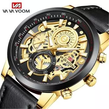 VA VA VOOM Мужские часы Лучший бренд Роскошные спортивные кварцевые мужские часы Полностью стальные водонепроницаемые наручные часы с хронографом Мужские Relogio Masculino Stainless steel чёрный/розового золота