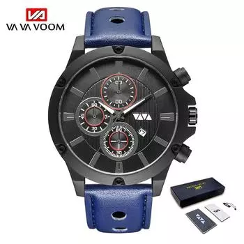 VA VA VOOM Мужские часы Модные повседневные кожаные спортивные наручные часы Мужские лучшие бренды класса люкс Водонепроницаемый хронограф Мужские часы с датой Наручные часы
