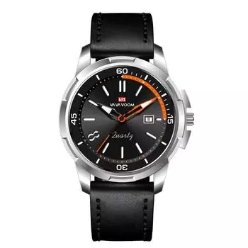 VA VA VOOM Мужские кварцевые часы с подсветкой, кварцевые часы, деловой простой календарь, водонепроницаемые кварцевые часы с подсветкой, кожаный ремешок, модные наручные часы чёрный