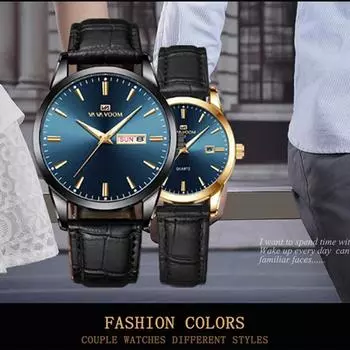 VA VA VOOM Парные кварцевые часы Лучшие мужские кварцевые часы Деловые часы Кожаный ремешок Модный стиль Классические женские кварцевые часы с двойным календарем синий/чёрный