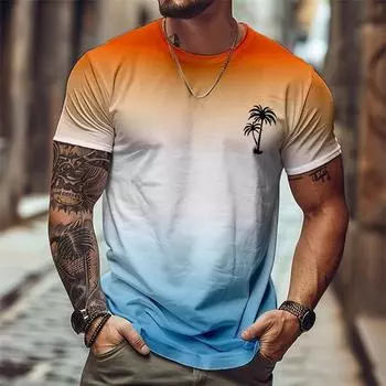Vacation Gradient T-shirt Men Clothes Hawaii Style Casual Trend Short Sleeve T Shirts Summer Funny Men s Tees Tops Size XXS-6XL XXS