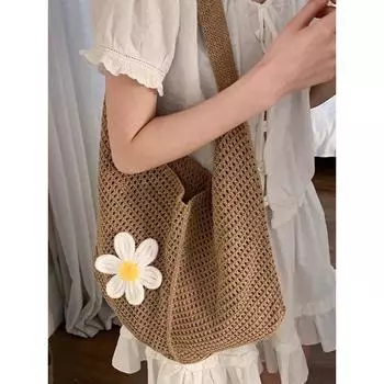 Vacation Style Hand-Woven Bag Female 2025 New Arrival Tide Fashion Tote Bag Large Capacity Underarm Bag Beach Bag Khaki