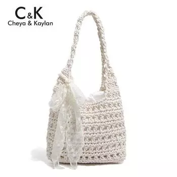 Vacation Style Niche Style Best Selling Woven Beach Tote Bag Beige White