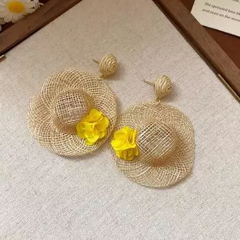 Vacation Style Rattan Weave Earrings Beach Jewelry Straw Hat Earring Wedding жёлтый