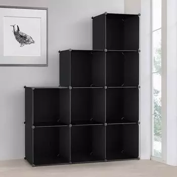 Vacplus Большое хранилище Тип сборки Хранение Хранение одежды Организация пространства Удобная Ширина 30 x Глубина 30 x Высота 30 9 коробок Черная книжная полка, чёрный