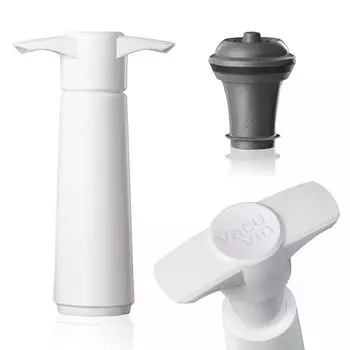 Vacu Vin Wine Saver Pump White with Vacuum Stopper Grey- Quality Airtight Seal for Opened Bottles to Preserve the Freshness Up to 10 Days - Easy to Us