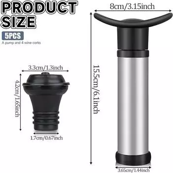 Vacuum Pump Preserver Wine Saver Set Vacuum Wine Stoppers for White / Beer Wine, Stainless Steel, Keep Wine Fresh