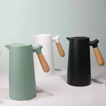 Vacuum Thermos with Wood Handle, Insulation Mug, Office, Leakproof Tea Cup with Lid, Home, 1000ml Glass Liner, New 1.0L белый