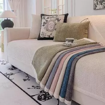 Вафельная диванная подушка из синели, универсальная нескользящая подушка для гостиной, простая клетчатая спинка дивана, подлокотник, полотенце 70x70cm 1pc бежевый