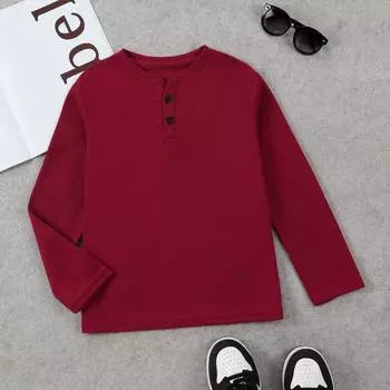 Вафельная футболка с длинными рукавами для мальчиков. Вязаный пуловер с круглым вырезом. Нижний топ для мальчиков. 8Y красный