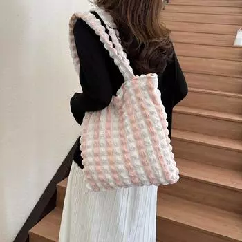 Вафельная клетчатая сумка-тоут Bubble Small Fresh, женская, горизонтальная полосатая, простая, повседневная, большая вместительная сумка-тоут Backpack синий