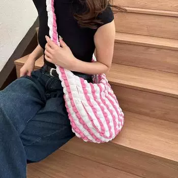 Вафельная клетчатая сумка-тоут с пузырьками, маленькая, свежая, плиссированная, женская, вертикальные полосы, простая, вместительная, косая сумка через плечо Backpack синий