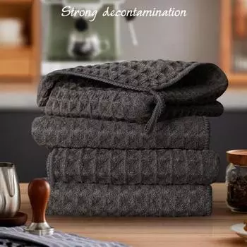 Вафельная тряпка, ультрамягкое чистящее полотенце, ткань, впитывающая воду, тряпка для посуды со шнурком для домашней кухни 30x30cm кофейный