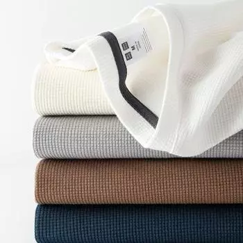 Вафельная винтажная футболка Мужские однотонные футболки с длинным рукавом Базовые футболки Тяжелые футболки Женская уличная одежда M бежевый