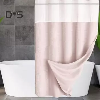 Вафельная занавеска для душа со съемной подкладкой и кнопками, водонепроницаемая двухслойная моющаяся занавеска для кухни, занавеска для окна в спальне чёрный