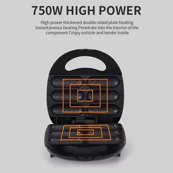 Вафельница для хот-догов 850 Вт, быстрый нагрев, автоматический контроль температуры, антипригарное покрытие, легко чистить, вафельница для 6 кукурузных догов