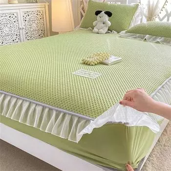Вафельное кружево Ice Silk простыня на резинке с кружевной простыней для одного матраса защитный чехол простыня на резинке покрывало летний коврик для кровати Only 2PCS Pillowcase