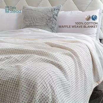 Вафельное плетеное одеяло, 100% винтажный стираный хлопок, легкие дышащие одеяла для кровати, мягкое одеяло для дивана, дивана, всесезонное 60x80inch синий