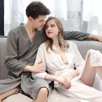 Вафельный халат для женщин и мужчин: Легкая, быстросохнущая ночная рубашка и сауна для весны/лета L (120-160 catties)