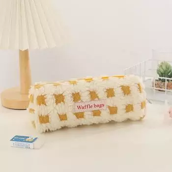 Вафельный плюшевый ягненок, сумка для ручек в японском стиле INS, маленькая школьная сумка для хранения канцелярских принадлежностей, школьные принадлежности жёлтый