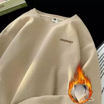 Вафельный свитер мужской осенне-зимний новый толстый мужской флисовый утолщенный круглый вырез куртка мужская верхняя одежда M