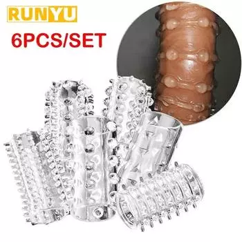 Вагинальный массажер, насадка на палец, кольца для пениса, секс-игрушки для женщин и мужчин, шипы, точки, увеличенные презервативы, стимуляция, эротические товары 1pc