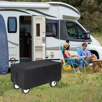 Вагон-тележка от солнца, водонепроницаемая ткань Оксфорд, ветрозащитный шнурок, застежка-лента, складная четырехколесная тележка для кемпинга, защитная крышка от пыли и ультрафиолета чёрный