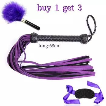 VaHppy купить 1 получить 3 Кнут 68 см 180 г Повязка на глаз Перо Игры для пар Секс-игрушки для взрослых SM BDSM штучки Фиолетовый бондаж Королева Кисточка Хвост