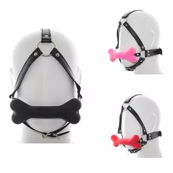 VaHppy маски силиконовые собачьи кости кляп 3 цвета розовый/красный/черный пояс из искусственной кожи SM БДСМ секс-игрушки для пар игры флирт бондаж для взрослых