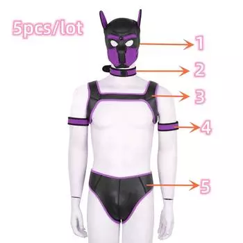 VaHppy SM БДСМ 5 шт./лот 5 цветов косплей головной убор воротник нижнее белье с показом задницы секс-игрушки для пары бондаж съемный регулируемый