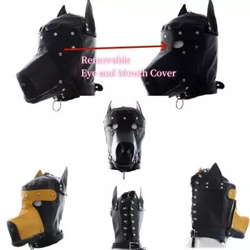 VaHppy SM БДСМ Секс-игрушки Чехлы на голову для собак Ролевые игры Большая черная собака-рабыня Съемная крышка для глаз и рта