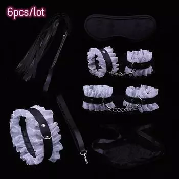 VaHppy в женственном стиле, кружево SM, БДСМ комплект, 6 шт./лот, реквизит для секс-игр, секс-игрушки для пар, наручники, манжеты на щиколотке, воротник