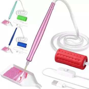 Вакуумная алмазная художественная ручка Электрическая алмазная художественная ручка с лотком для хранения Инструмент для размещения алмазов без воска для всех видов алмазов красный