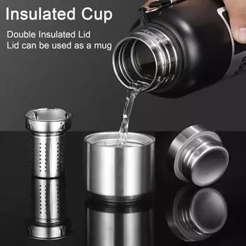 Вакуумная бутылка большой емкости, пищевой класс, не содержит бисфенола-А, герметичная полированная поверхность, вакуумная бутылка, изолированный стакан 600ML чёрный