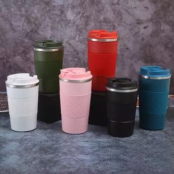 Вакуумная чашка из нержавеющей стали 304 большой емкости, силиконовая крышка, офисная чашка для чая, портативная кофейная чашка для спорта на открытом воздухе 380ml