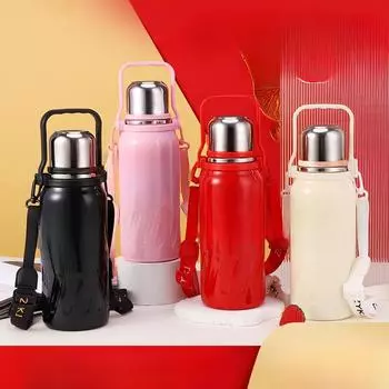 Вакуумная чашка из нержавеющей стали 316 большой емкости, уличный портативный чайник с ремешком, кока-кола, одна крышка, двойная отскакивающая чашка 1200ml красный